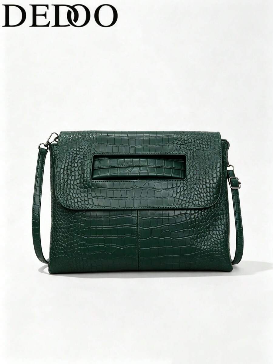 Dedoo Tas Selempang Kulit Sintetis Motif Buaya Vintage dengan Penutup, Tali Bahu yang Dapat Diatur, Kapasitas Besar, Cocok untuk Kantor, Sehari-hari, Pesta, Tas Sekolah, Kampus Universitas