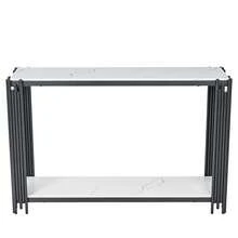Modern Console Table With 2 Shelves, White Marble Effect Hallway Table, Black Metal Legs, Narrow Entryway Table, Decorative Table For Living Room, Hallway And Bedroom-H80/L123.5/D33.5 Cm - White+Black - View 12