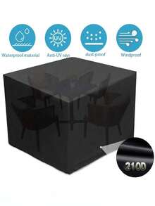 1pc Square Table Cover, Hot-Selling Outdoor Square 210D Oxford Fabric Table & Chair Cover, Waterproof, Sun-Proof, Dust-Proof, Adjustable Rope For Patio Garden - Multicolor - View 2