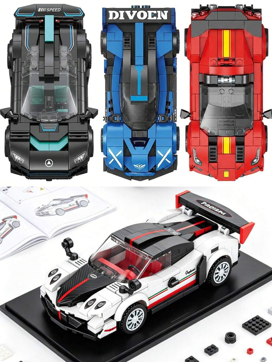 310+片賽車積木玩具套裝附展示架,DIY賽車模型組裝套件,兼容主流品牌積木,適合辦公室與居家裝飾,紓壓拼圖玩具,成人生日聖誕禮物 - 彩色 - 查看 1