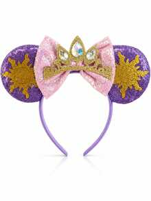 1-Piece Disney Princess Minnie Ear Headband Set, Purple Sequin Sun Embroidery Rhinestone Crown Bow Headband, Theme Park Cosplay Costume Hair Accessory - Crown Pink - View 5