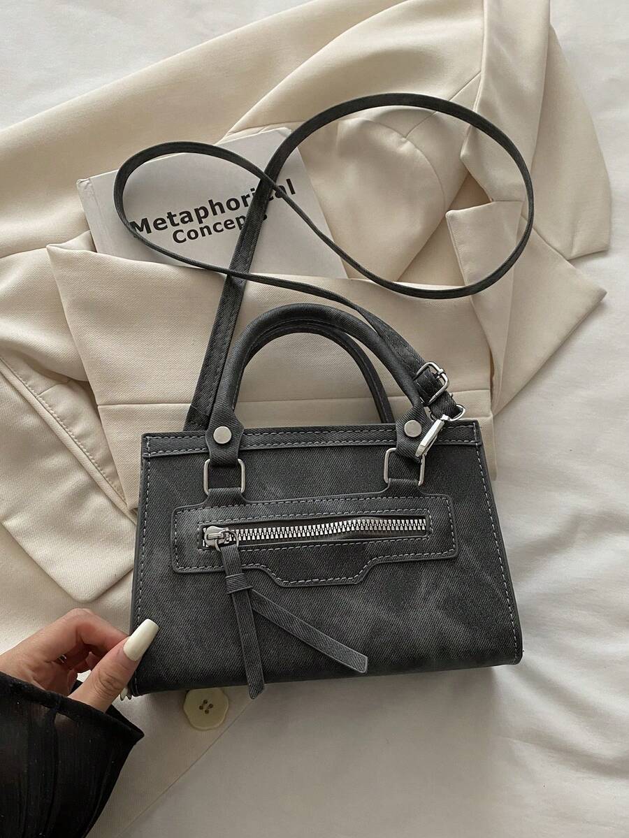 Mini New Fashion Zipper Decor Handbag, Suitable For Parties, Gatherings, Outings, Vacations, Shopping And Daily Use, Can Store Coins, Phones, Also As Work Bag For White-Collar, College Students And Office Workers, Elegant Designer Bag For Women