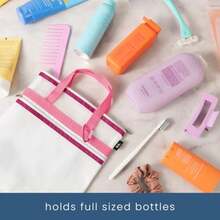 Mesh Shower Caddy, Shower Bag For Dorm Room Essentials, Gym Bag, Camping And More, Two Zippered Pockets, White And Pink, 10 Inches X 10 Inches - White and Pink - View 6