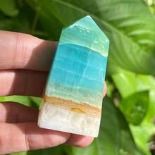1pc Caribbean Calcite Tower With Irregular Holes. Semi-Crystalline Sodium Calcium Borate Crystal. Decorated With Natural Beach-Themed Blue-Green And B - Multicolor - View 12