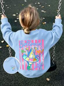 Sweatshirt Longgar untuk Anak Perempuan Ukuran Besar Musim Gugur/Dingin, Motif Bebek Lucu, Pelampung Renang, Huruf, Cetakan Dua Sisi, Atasan Kasual Nyaman untuk Kampus Sehari-hari - Baby Blue - View 7