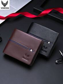 VINCESS Men's Genuine Leather Business Wallet, Anti-Theft, Fashion Design, Large Capacity Luxury Cowhide Men's Wallet, With Card Slots, Credit Card Slots, Multi-Function Business Wallet, Ideal Gift For Men - Black - View 11