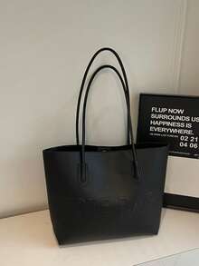 Large Capacity Tote Bag, Versatile Commuter Shoulder Bag, Underarm Bag, Premium Texture Handbag - Black - View 6