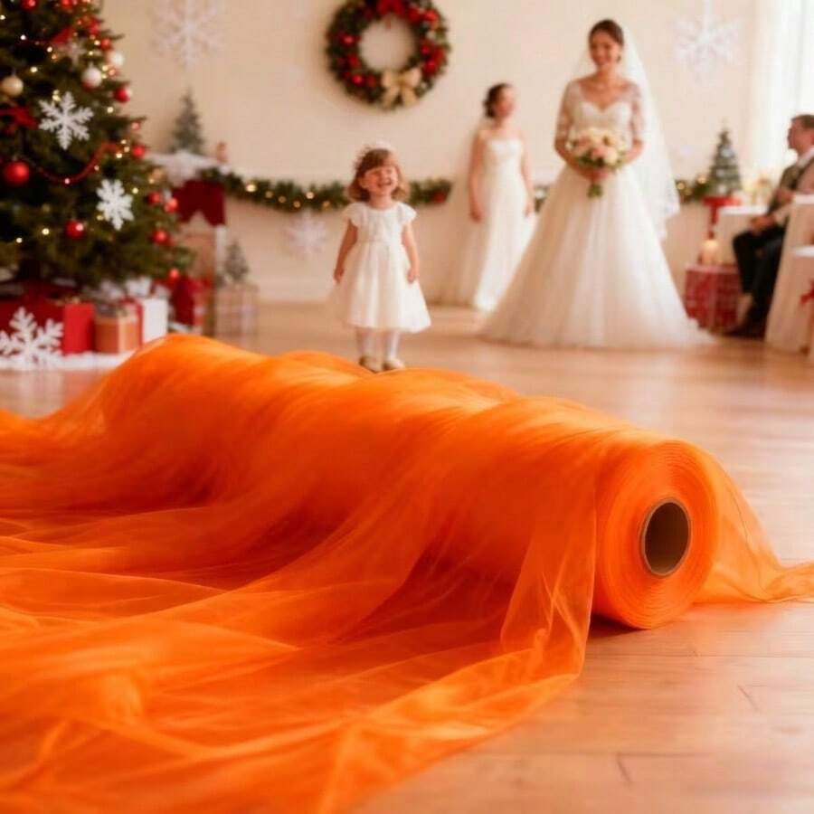 High Quality Orange Sheer Net Fabric Roll - Wrinkle Resistant Polyester Tulle For Wedding Arch, Doorway Curtain, Balcony Decoration, Craft Projects And Festive Gift Packaging - View 1