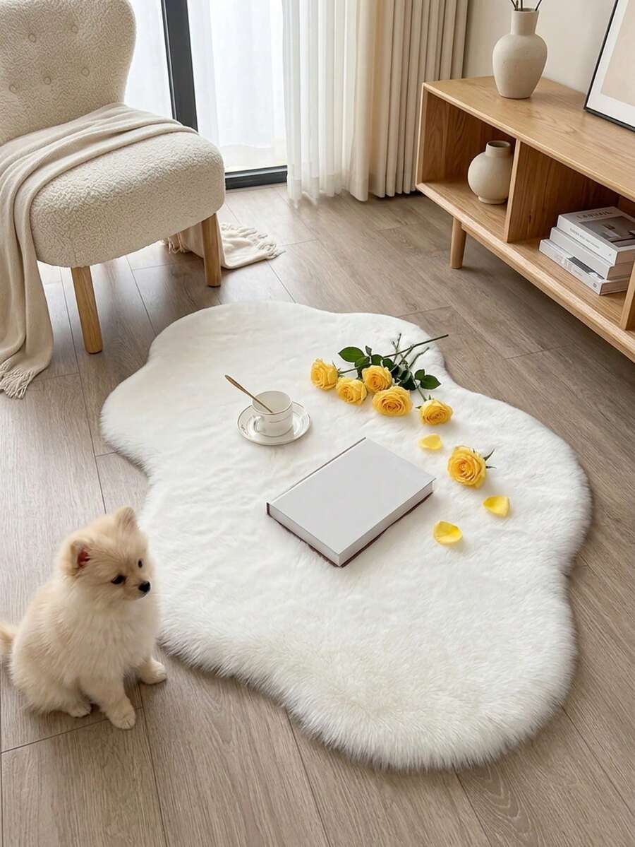 Soft Fluffy Rug White Area Rug,For Bedroom,Living Room,Study,Office,Plush Bedroom Rugs,Washable & Non-Slip,Cute Rug,Faux Fur Rug,Living Room Rug,Bedroom Rugs,Bedside Rug,Shaggy Rug,Decorative Rug,Bedroom Decor,Home Decor,Room Decorations - White - View 1