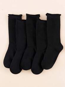 1/5 Pairs Women's Sweet Black Ruffle Soft Knit Stackable Mid-Calf Socks, Suitable For Daily Commute Wear - Black - View 7