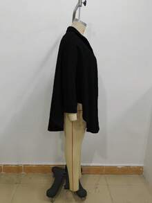Solid Color Woven Fabric Slit Pocket Women's Cape, Casual Autumn/Winter - Black - View 5
