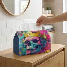 1 buah Kotak Tisu Multifungsi, Desain Pop Art yang Cerah - Tengkorak Berwarna-warni dengan Mahkota, Organizer Penyimpanan Poliester Tahan Lama, Cocok untuk Dekorasi Rumah Natal, Ruang Tamu, Kamar Tidur, Dapur, Dekorasi Rumah, Perlengkapan Pesta - MultiWarna - View 6