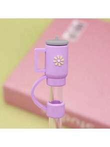 6pcs/1pc Cartoon Cup-Shaped Flower Topper Wide Mouth Straw Cover, Creative Dustproof Straw Plug, Personalized Reusable Straw Hat, Bestseller - Multicolor - View 10