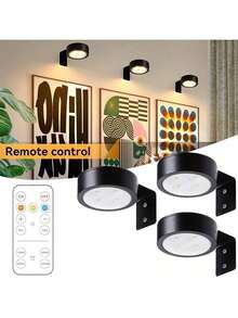 Luz de pintura alimentada por 3 baterías con luz de dibujo magnética, 3 modos de iluminación, diseñada para control remoto y exhibición de arte con temporizador, adecuada para marcos de retratos, lámpara de pared inalámbrica ajustable en negro - Negro - Ver 2
