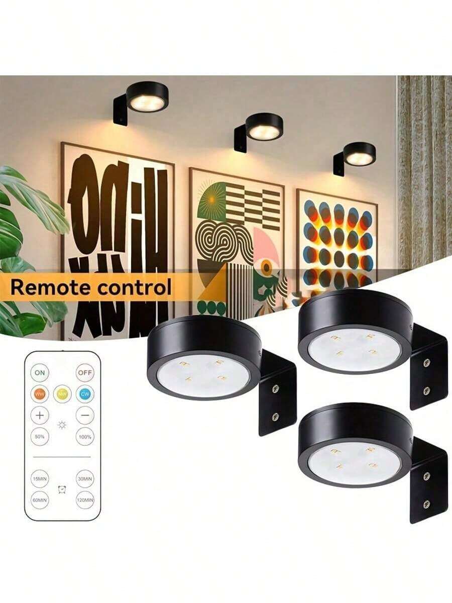 Luz de pintura alimentada por 3 baterías con luz de dibujo magnética, 3 modos de iluminación, diseñada para control remoto y exhibición de arte con temporizador, adecuada para marcos de retratos, lámpara de pared inalámbrica ajustable en negro