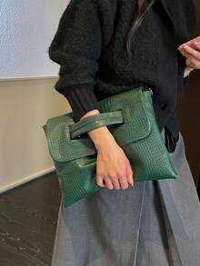 Dedoo Tas Selempang Kulit Sintetis Motif Buaya Vintage dengan Penutup, Tali Bahu yang Dapat Diatur, Kapasitas Besar, Cocok untuk Kantor, Sehari-hari, Pesta, Tas Sekolah, Kampus Universitas - Hijau - View 3