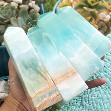 1pc Caribbean Calcite Tower With Irregular Holes. Semi-Crystalline Sodium Calcium Borate Crystal. Decorated With Natural Beach-Themed Blue-Green And B - Multicolor - View 4
