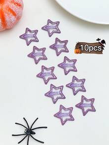 Women's Hollow Glitter Star Halloween Hair Clip Set, Y2K, Orange Purple Silver Shiny Five-Pointed Star BB Side Hair Clips, Women Girls Gothic Halloween "Trick Or Treat" Party Cosplay Daily Hairstyle Accessories, Women's Halloween Hair Accessories, Halloween Accessories, Halloween Costume, Back To School Essentials - Multicolor - View 11
