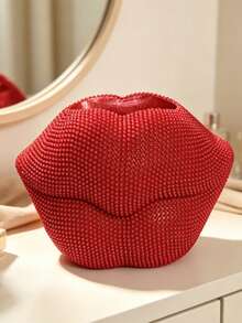 Soporte para brochas de maquillaje con forma de labios brillante, caja de almacenamiento de cosméticos con forma de labios con cristales, organizador de tocador estético, adecuado para brochas de maquillaje, bolígrafos y cosméticos, regalo ideal para entusiastas del maquillaje, dormitorio, baño, organizador de cabello - Ver 10