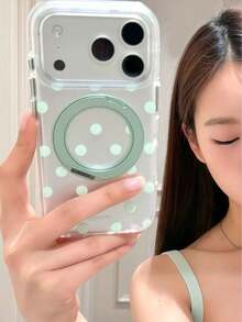 白色波點磁吸 360° 旋轉支架手機殼，適用於 iPhone 17、16 Pro Max、15、14、13，半透明磨砂防摔保護殼，小眾時尚設計 - 彩色 - 查看 2