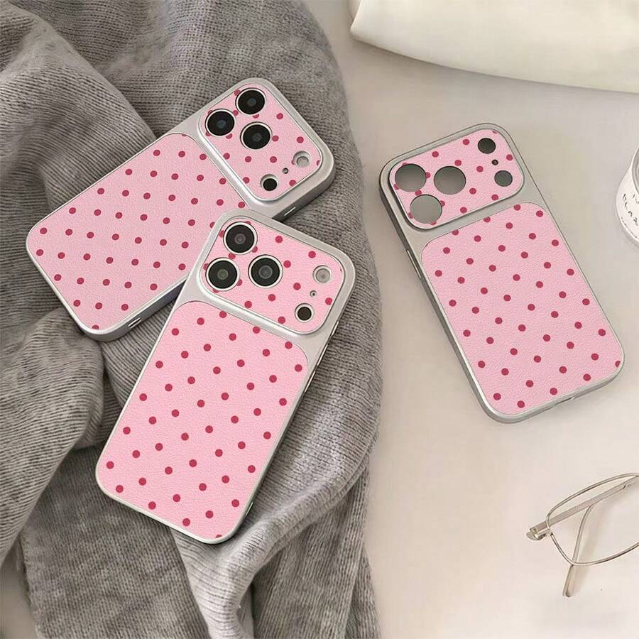 1pc Pink Textured Phone Case Compatible With Apple 17, 16 Pro, 15, 14 Pro, 13, Large Window Design, Premium Niche Style - Pink - View 1