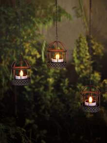 1/2pcs Solar Powered Hanging Lantern Light, Outdoor Waterproof Rust-Proof Bird Cage Candle Holder With Flickering Solar Tea Light, Rechargeable Lantern Lamp For Backyard, Patio, Garden, Fence, Tree Hanging Decoration - Birdcage - View 4