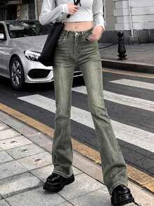 All-Season Versatile Girls' Solid Color Flare Pants, Suitable For Daily Wear And Commuting Casual - Retro Blue - View 5