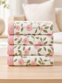 Juego de 10 piezas/4 piezas de toallas de felpa de coral con encaje rosa (ligeras y delgadas) ultra suaves absorbentes amigables con la piel sin pelusa de secado rápido toallas de mano para piscina al aire libre para adultos parejas uso diario en el hogar toallas para lavar la cara baño manos toallas para secar el cabello para hombres y mujeres paquete familiar mejor regalo para la pareja - Rosa - Ver 7