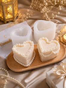 1 Heart-Shaped Silicone Mold, Reusable 3D Cream Cake Shaped Candle Mold, Gypsum Silicone Mold, Commemorative Candle Mold, Resin Mold. Suitable For Making Handmade Soap, Plaster, And Candles. Suitable For Occasions Such As Christmas And Birthdays. - White - View 1