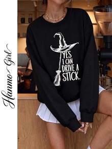 Women's Autumn/Winter New Minimalist No-Print Casual Fashion Versatile Crew Neck Sweatshirt - Black - View 1