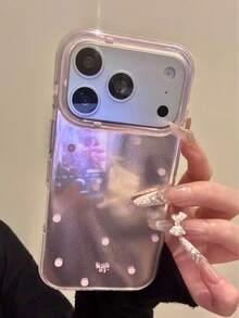 Casing Ponsel Gaya Korea Motif Gelombang Meteor Polka Dot dari Ins Foundation, Kompatibel dengan iPhone 17 Pro Max, Apple 16 Pro, dan 15 Model Terbaru - Berwarna merah muda - View 2