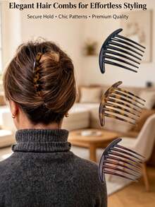 3/1pc French Style Hair Comb, Women's Bun Styling Tool, INS Style, All-Season Essential, Commute/Date/Daily Fashion Hair Accessory - Multicolor - View 3
