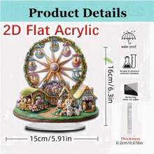 2D Flat, 2D Easter Ferris Wheel Acrylic Decoration - Colorful Animal Theme Desktop Art With Rabbit, Chick And Egg Design, Perfect For Home And Office Holiday Decor, Ideal Easter Gift, Easter Home Decor |Playful Aesthetic|Pastel Color, 2D Flat - A - View 6