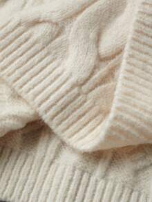Soft Gentle Style Cable Knit Long Sleeve Dress, Autumn/Winter Youthful Round Neck Knitted Dress For Women - Apricot - View 5