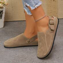 Vintage Flat Convertible Closed-Toe Slippers For Women, Slouchy Mule Slides, Casual Outdoor Flat Slippers - Camel - View 3