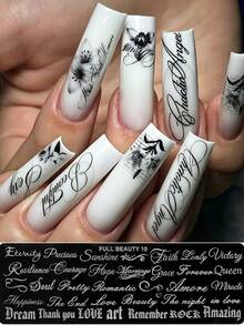 2pcs Romantic Lace & Cursive Word Nail Stamping Plate Vintage Elegant Lace Plaid With English Letter Nail Art Stamp Stencil Transfer Printing Templates For DIY Manicure Decoration Tools - Silver - View 4