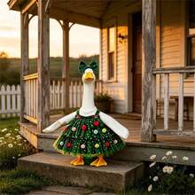 Christmas Tree Porch Goose Outfit Dress With Headband For 23 In Lawn Statue - 綠色 - 查看 5