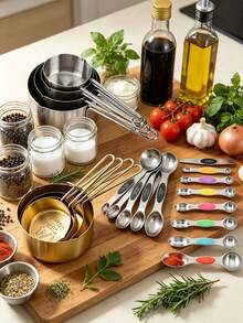 Premium Stainless Steel Measuring Cups Spoons Set Engraved Measurement Markers Stackable Design For Baking Cooking Dry Liquid Ingredients Kitchen Gadgets - Multicolor - View 2