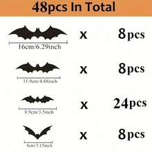 12/24/48pcs 3D Black PVC Bat Halloween Decoration Set - Scary Bar Wall Sticker Decor - Ideal Choice For Halloween Celebration And Unique Items - Multicolor - View 12