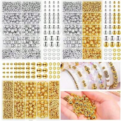 10-Grid Metal Spacer Beads And Wheel Sliced Beads, 3 Combination Styles: Gold & Silver, All Gold, All Silver, Jewelry Necklace Bracelet Hair Clip DIY Creative Making, Jewelry Material Kit