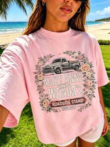 Mary Anne Retro Roadside Floral Dr T-Shirt, Women's Short Sleeve Shirt, Tropical Holiday Look, Summer Special Offer - Pink - View 3