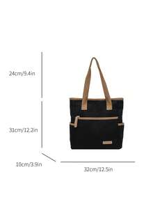 Minimalist Solid Color Women's Canvas Tote Bag, Large Capacity Crossbody Bag, Lightweight Shoulder Bag For Travel. Vintage Multi-Pocket Casual Messenger Bag, Square Shape, Versatile And Practical, Suitable For Outdoor Activities, Daily Commute And Campus Use. - Black - View 3