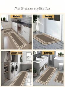 1pc Brown Rectangular Frame Rubber Kitchen Mat, Patterned, Absorbent And Easy To Clean, Suitable For Kitchen, Bathroom And Other Areas, Suitable For Year-Round Use And Various Holidays - Multicolor - View 7