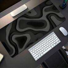 1pc Oversized Gaming Desk Pad And Mouse Pad - Black & Gray Swirl Design, Non-Slip Surface, Extended Keyboard Coverage, Fiber Rubber Base, Suitable For PC/Office/Home Computer Desk Pad, Compatible With PC, Laptop And Gaming Devices (Marble Texture, Rectangular) - Multicolor - View 6