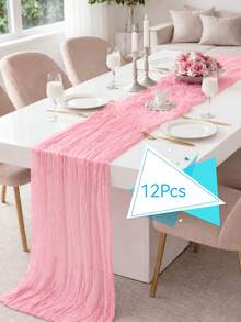 1/2/6/12pcs Light Pink Pleated Table Runner, Festive Birthday Decor Wedding Decor Holiday Home Decor Party Room Table Decoration Table Cloth,Birthday Decor Wedding Decor,  Party Favor, Babe Shower Party Decor, Gender Reveal Party Decor - Gray Pink - View 8