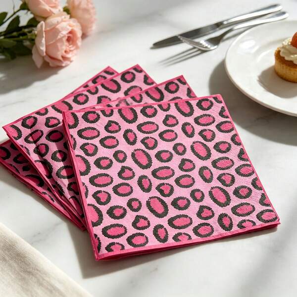 10/24/40pcs Pink Leopard Print Cocktail Napkins, Double Layer Thick Party Napkins, Suitable For Birthday, Wedding, Girls Gathering And Bachelorette Party