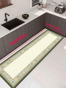 1pc Of Green Floral Tile Rubber Soft Floor Mat For The Kitchen, A Water-Absorbing Mat That Is Easy To Clean And Suitable For Use In Kitchens, Bathrooms, And Other Areas. It Is Suitable For Use Throughout The Year And For Various Holidays. - Multicolor - View 14