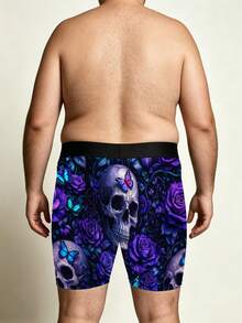 Purple Bougainvillea Skull Blue Butterfly Men's Fun Printed Shorts Underwear, Loose And Comfortable Men's Plus-Size Boxer Briefs - Multicolor - View 3