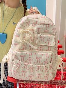 Women's Minimalist Large Capacity Backpack, Suitable For Back To School And Travel - Pink - View 5