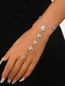 1pc Sparkling Leaf Dangle Wrist & Finger Integrated Jewelry, Formal Ball Christmas Women's Gift Accessory - Multicolor - View 10